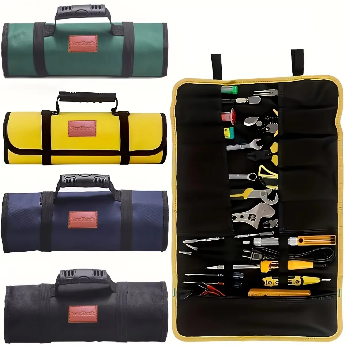 

Canvas Roll Up Tool Bag, Multi-Purpose Tool Pouch with Zipped Compartments Heavy Duty Hanging Tool Organizer for Wrench Plier