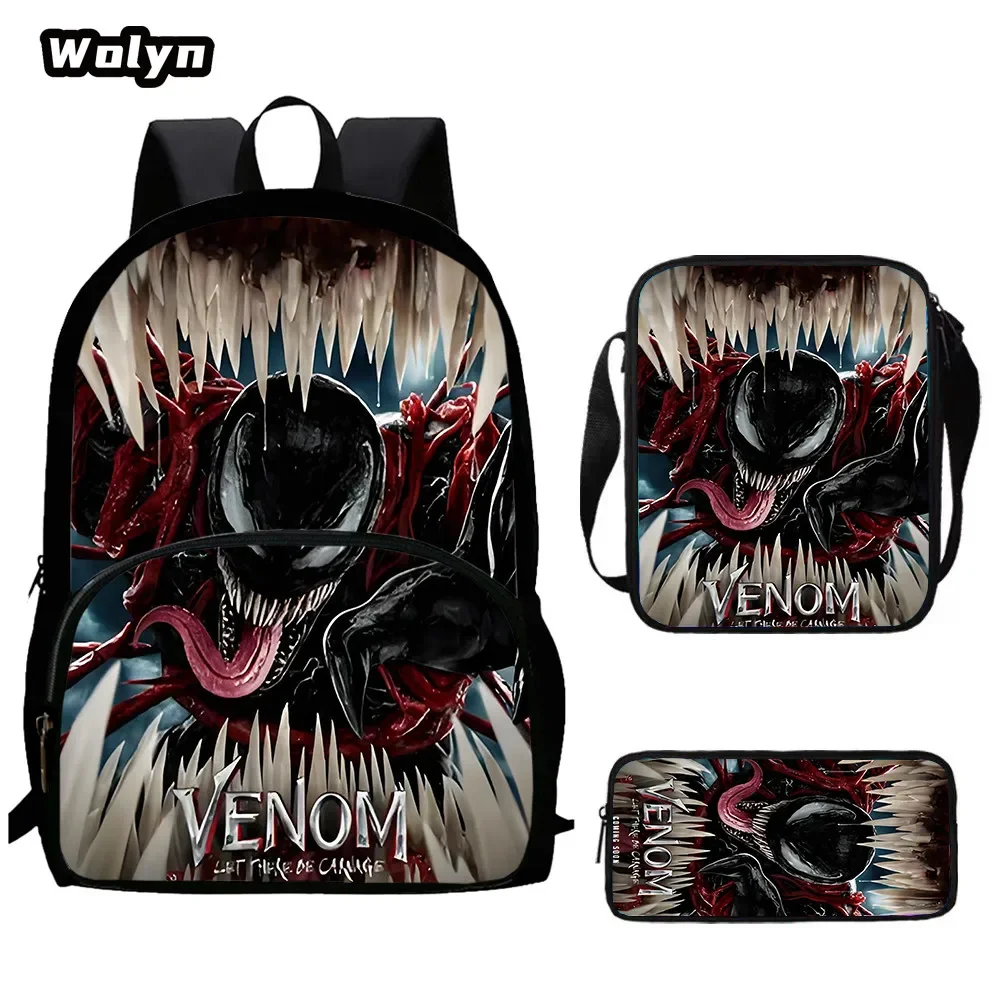 Sac à dos d'école Venom pour enfants avec poche avant, sacs à bandoulière, sacs à crayons pour âgés de 5 à 10 ans, sacs d'école Venom de dessin animé pour garçons et filles