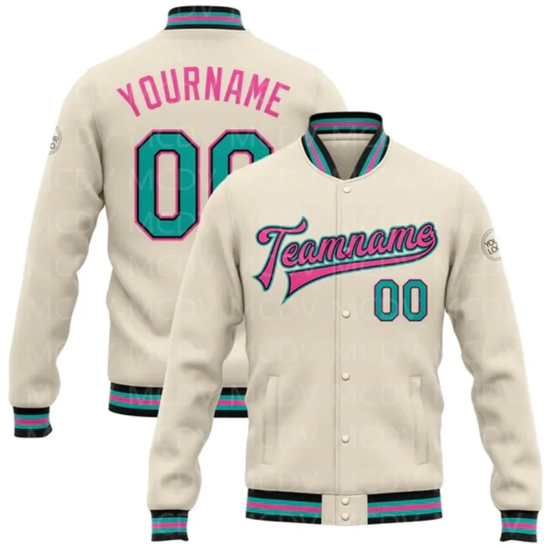 Custom Or Aqua Black-Pink Bomber Full-Snap Varsity Letterman Jacket