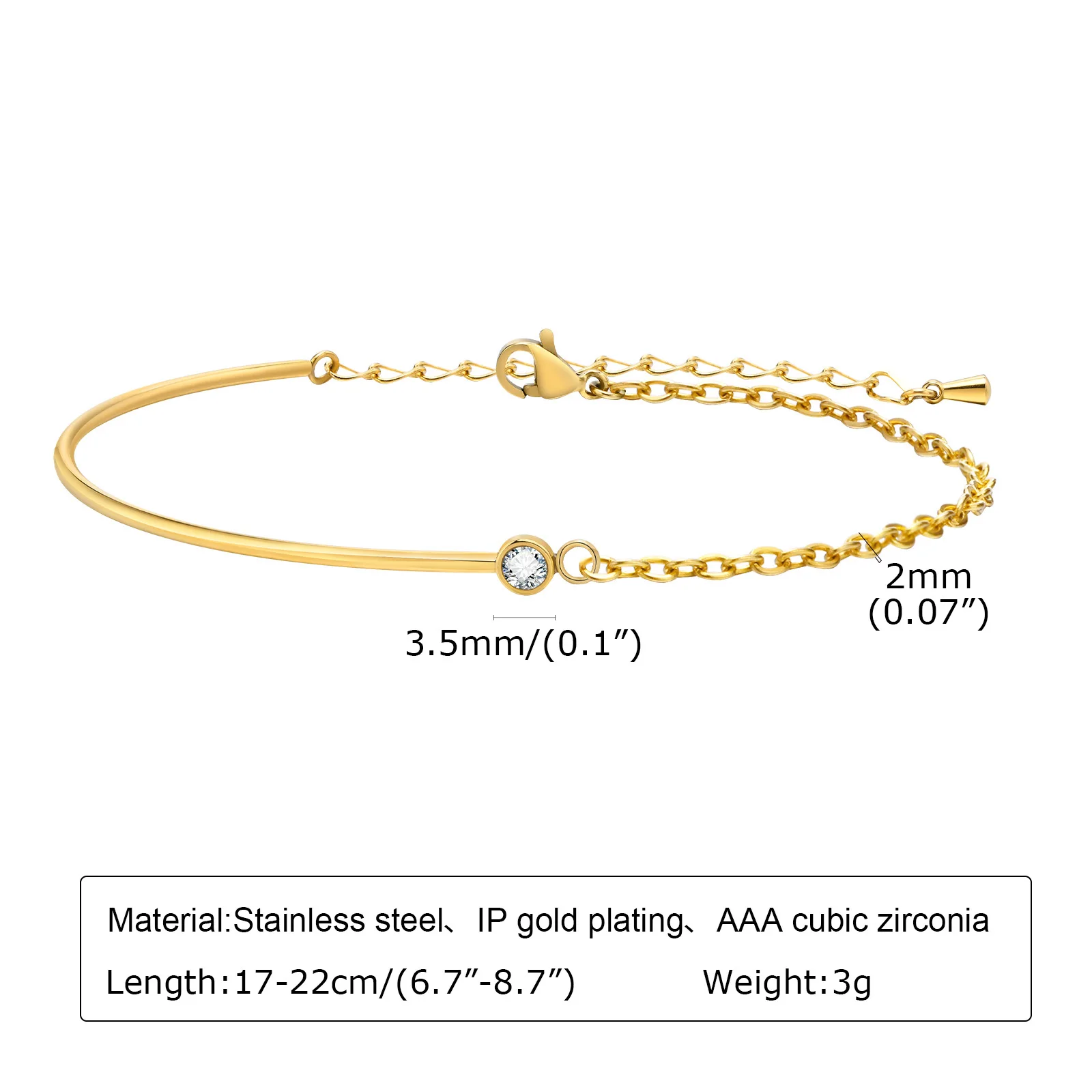 Vnox Thin Chain Bracelets for Women, Gold Color Stainless Steel Spliced Links Wristband with Bling Cubic Zirconia