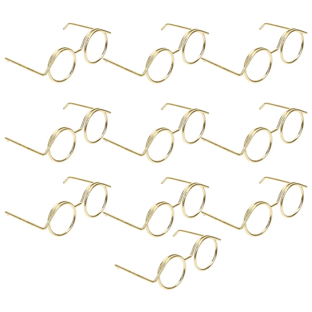 10 Pcs Miniature Glasses Ornaments Eyeglasses Golden Metal Decorative Decors