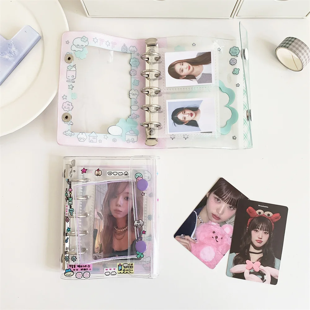 Kawaii Print Mini Binder Notebook M5 Size Pocket Notepads Diy Photo Album Postcards Collect