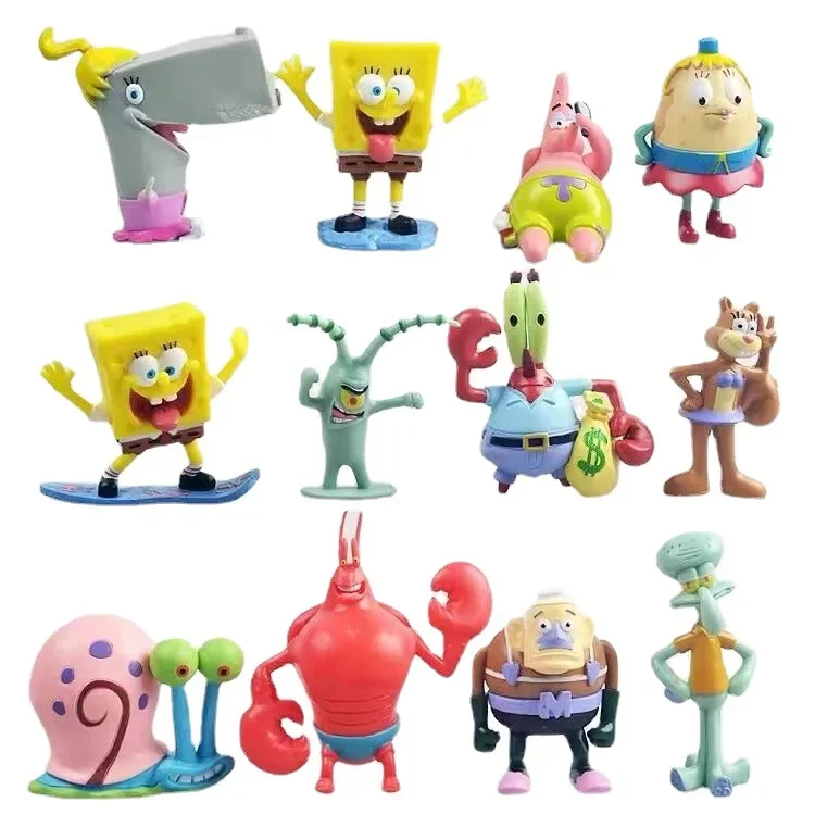 Hot Toys 6psc Sponge-bob Anime Hand Decoration Pieces Pie Big Star Octopus Brother Krabs Doll Cake Decoration Toy Figures