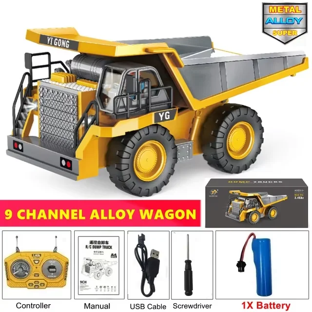 4WD Afstandsbediening Graafmachine 4x4 Legering Dump Truck Bulldozer Radio Model RC Auto Bouwvoertuig Speelgoed Kinderen Kids Geschenken