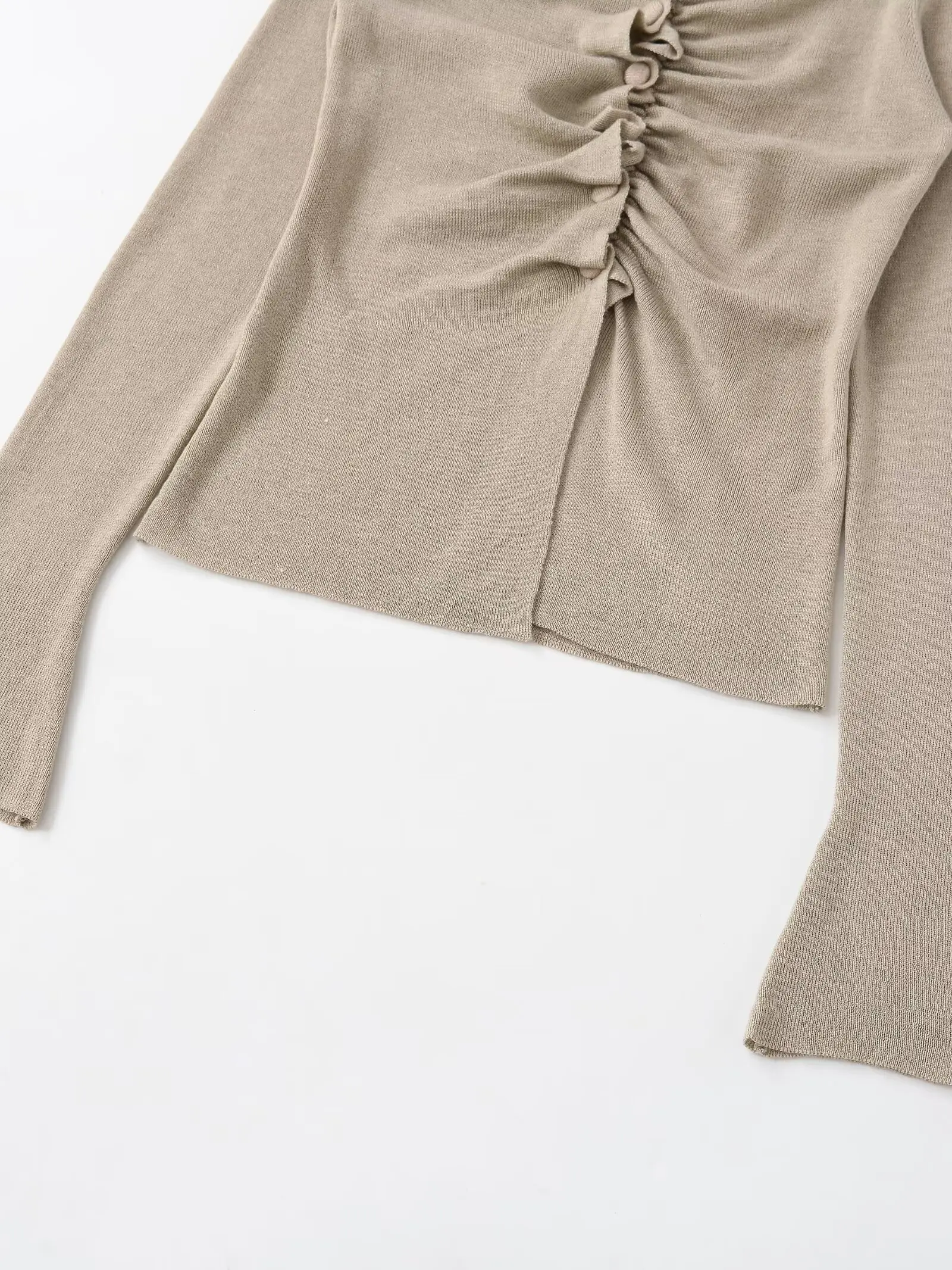 Maxdutti Minimalista Champagne Pieghettato Monopetto Cardigan lavorato a maglia Donna Top Camicia a maniche lunghe Maglioni Abbigliamento donna