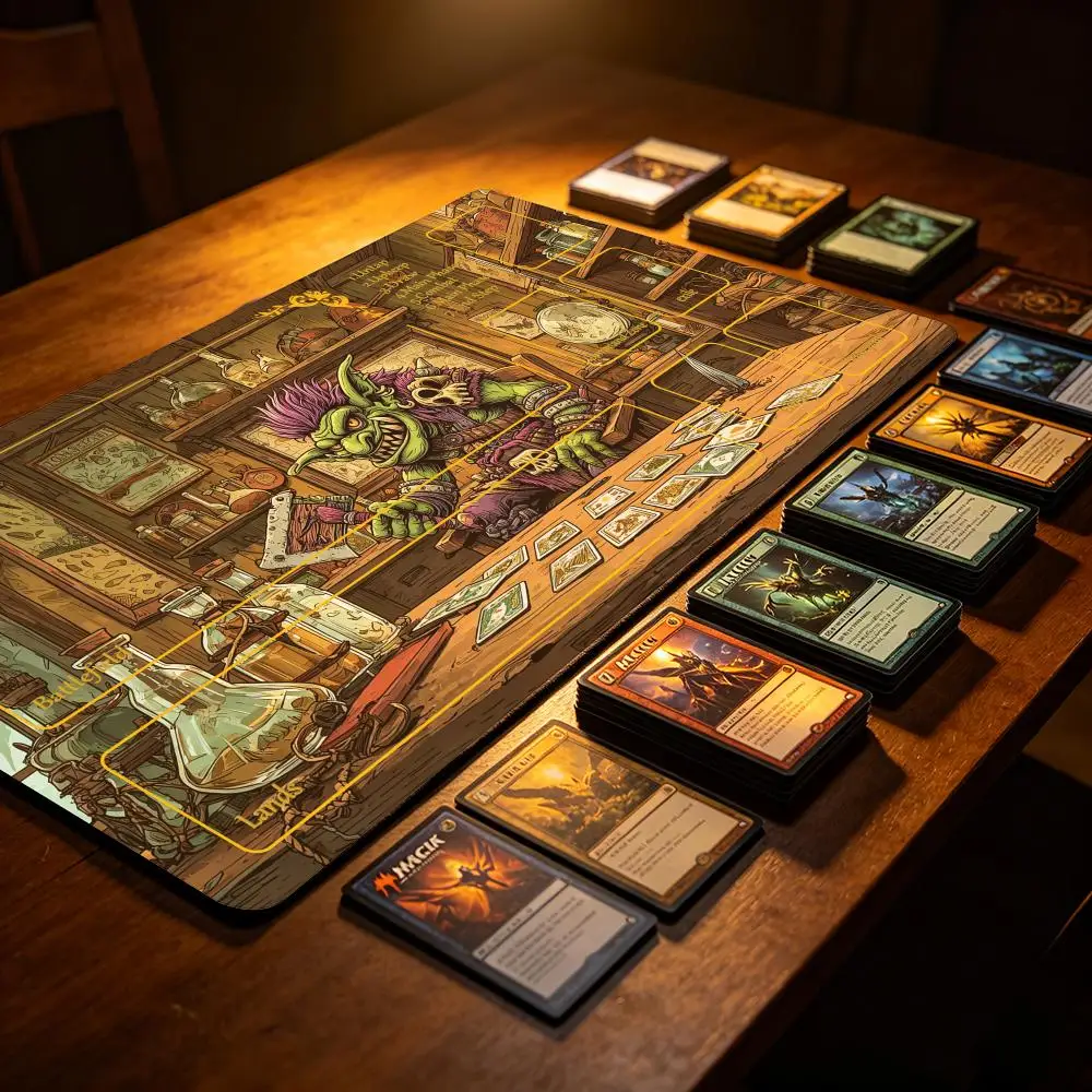 Retro Cottage Goblin Card Playmat with Magic Zones Game Mats Tabletop rug TCG Card Battles Commander Duel deskmat Beginner