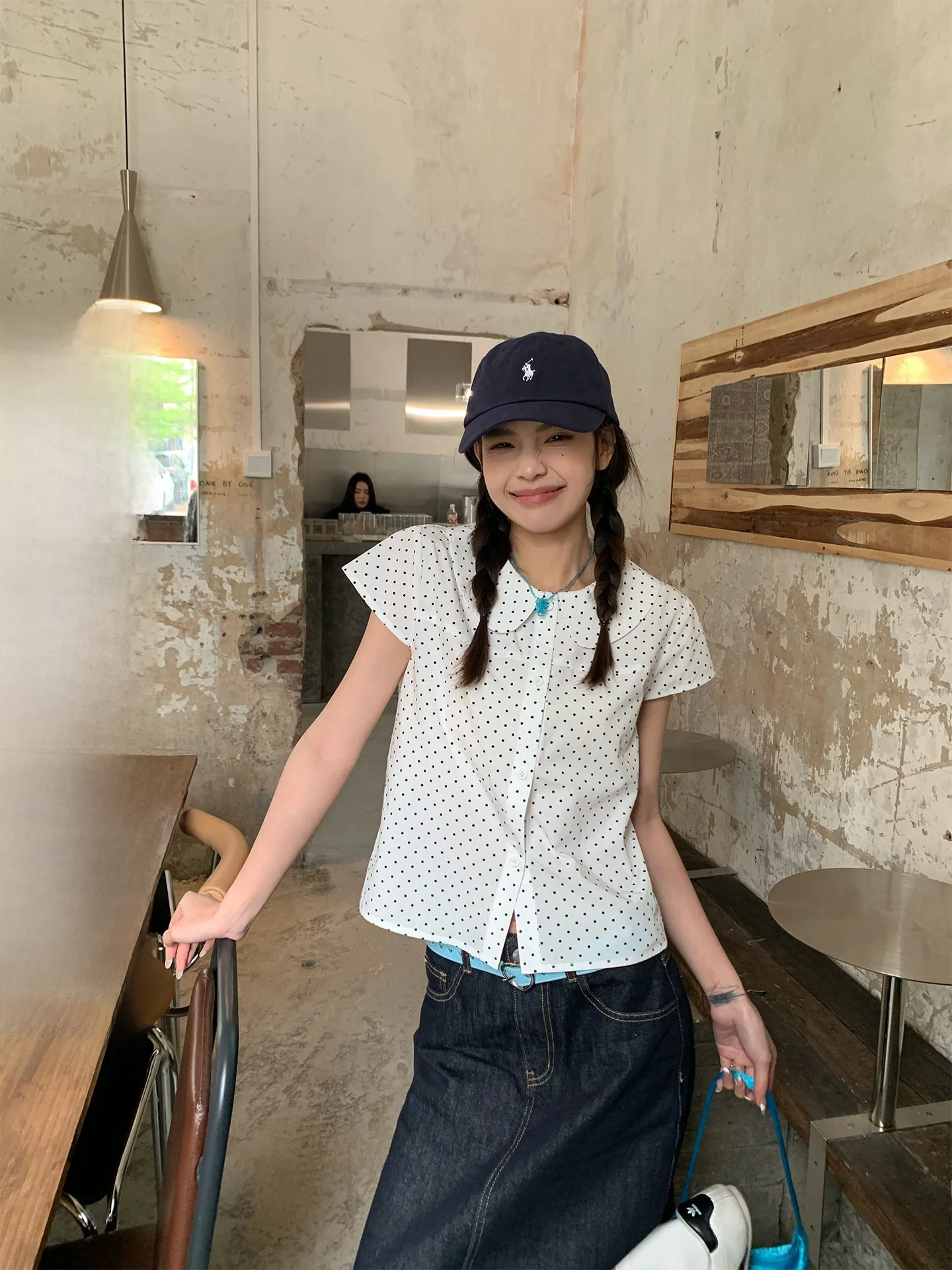 

Loose Polka Dot Doll Collar Short Sleeve Women's Shirt Summer Slimming Korean Style Breathable Comfortable Korean Fashion