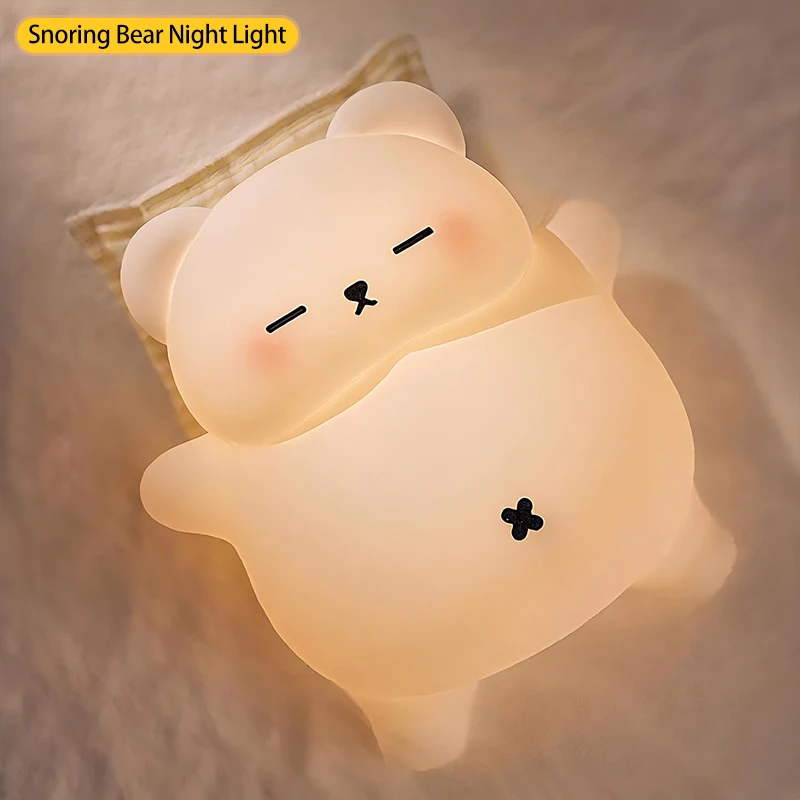 

Snoring Bear Night Light with Soothing Sound Effects Dimmable LED, Adjustable Volume Perfect for Kids Adults Nursing Mothers