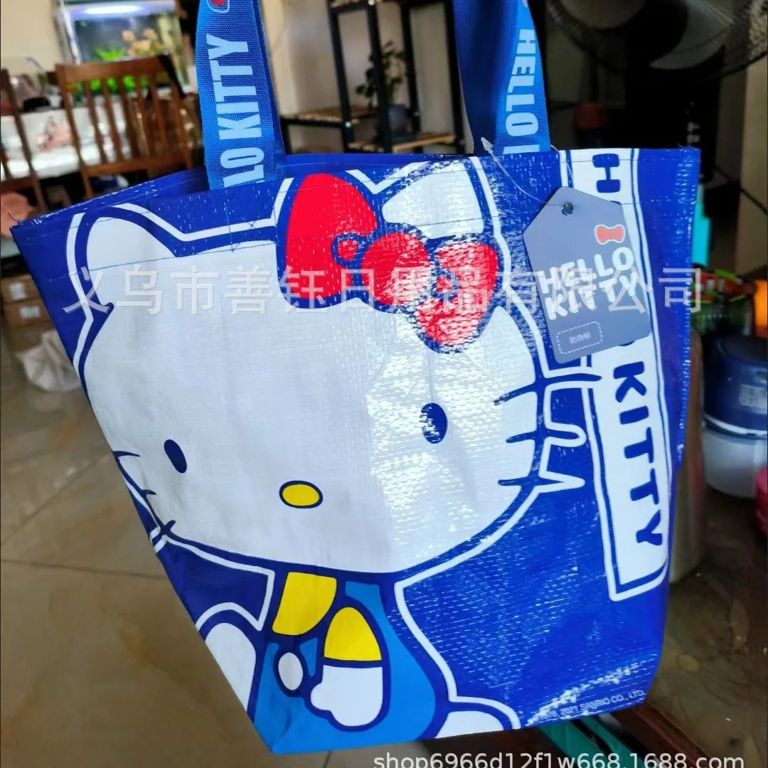 Sanrio Cartoon Women's Shoulder Bags Anime Hello Kittys Blue Woven Handbag High Capacity Cute Crossbody Bag Girls Birthday Gifts