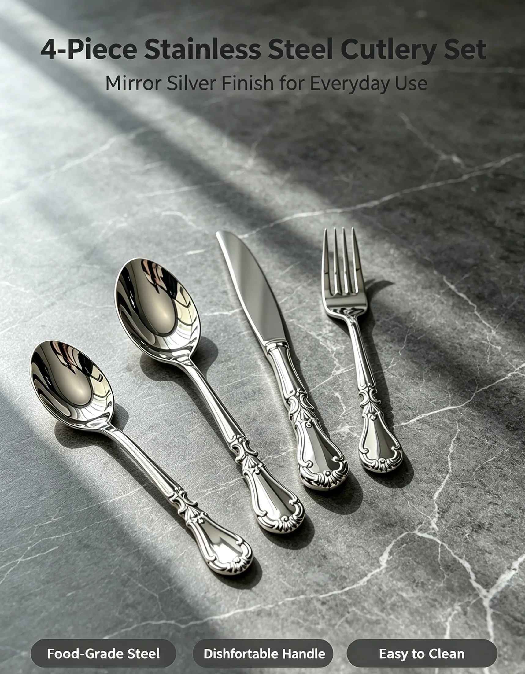 420/304 stainless Steel European-style palace handled Cutlery Set B view 4