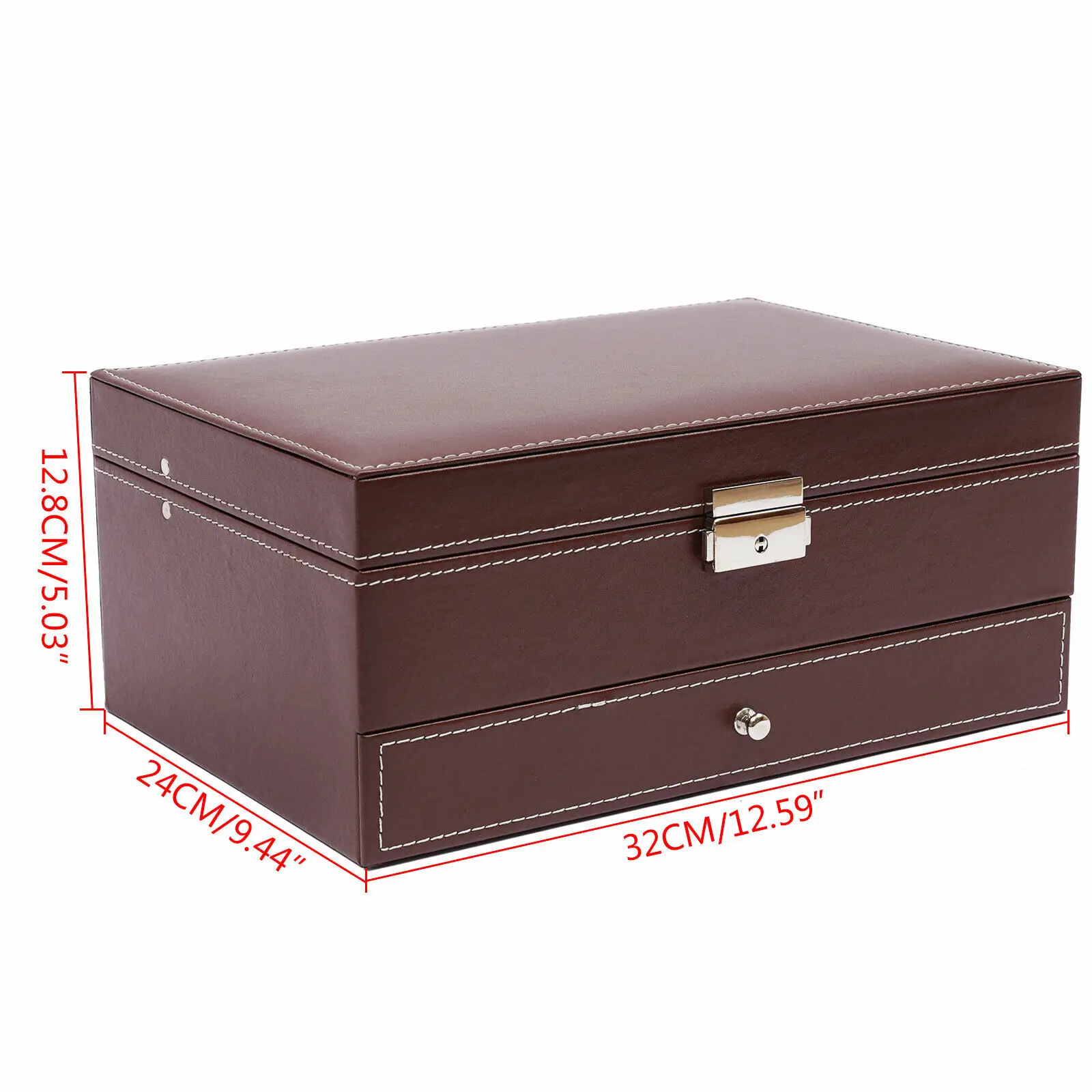 Jewelry Display Watch Box Leather Case Organizer Drawer Storage 2 Tier Velvet Jewelry Box with Lock