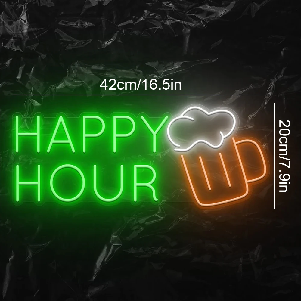 Happy Hour Neon Sign Bar Club Bedroom LED Neon Lights Signs for Hotel Pub Cafe Wedding Birthday Party Man Cave Art Wall Neon 