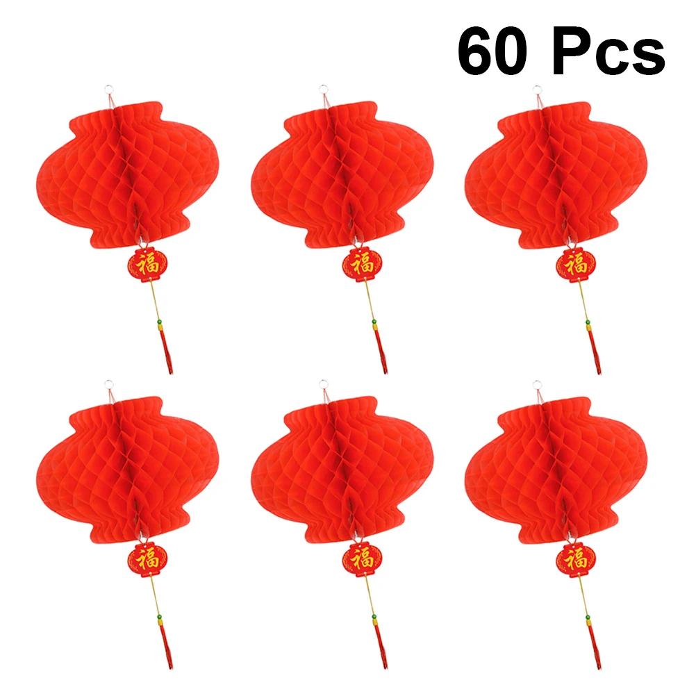 

60pcs Red Lanterns Festive Round Decorations Chinese Celebration Durable Plastic Indoor Outdoor Spring Festival Christmas