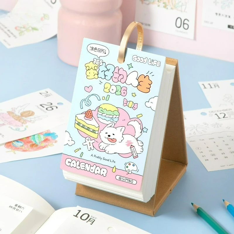 New 2026 Pretty Good Life Coloring Calendar Daily Coloring Desk Calendar Creative, Simple, Warm and Healing Style