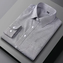 New in shirt houndstooth elastic long-sleeve shirts for men slim fit formal plain shirt soft plaid single pocket office clothes