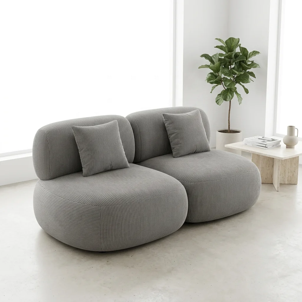 Three Seat Round Corduroy Modern Plush Reclining Bean Bag Lounge Chair for Apartment Living Room Bedroom Cafe Hotel Decor