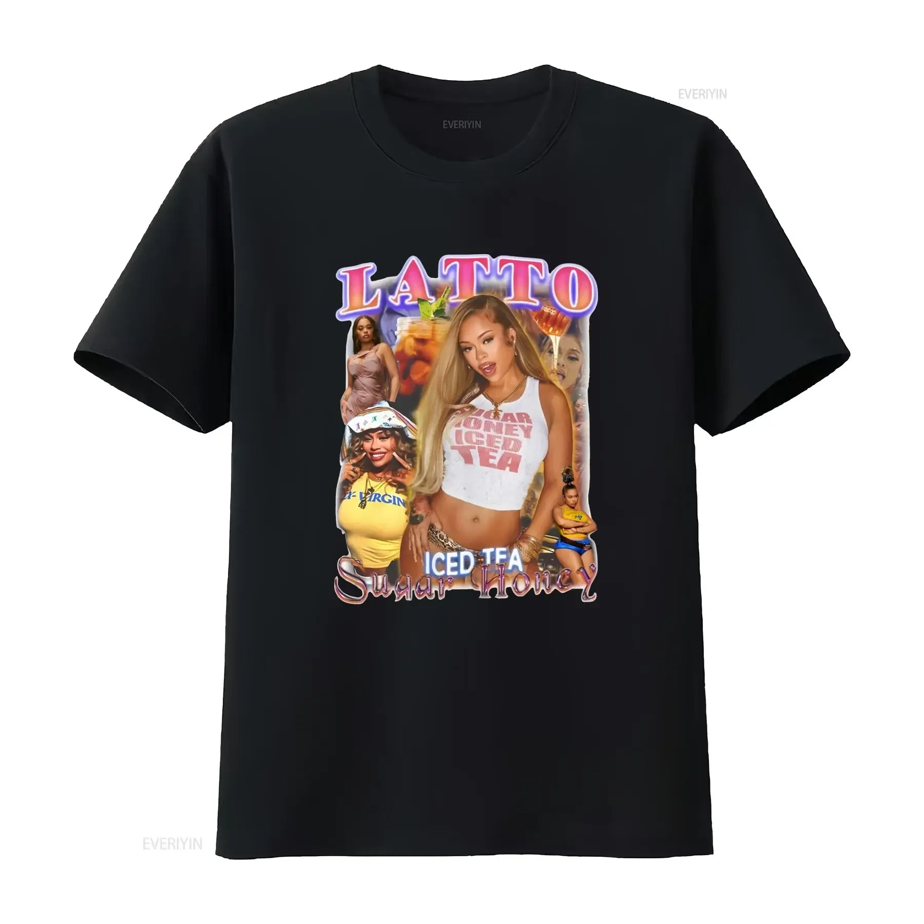 Винтажная футболка в стиле ретро 90-х с принтом Rapper Latto Sugar Honey Iced Tea, уличная повседневная одежда, дизайнерская одежда с эффектом потертости