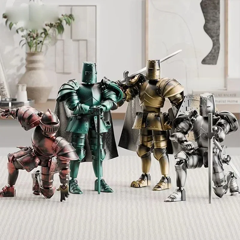 Medieval Warrior Action Figures Skeleton Knight with Interchangeable Armor Multi-Jointed Poseable DIY Assembly Figure