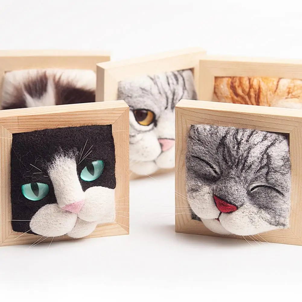 Handmade Ornaments With Shaping Base Exquisite Attractive Creative Fine Texture DIY Knitting Supplies Wool Felt Cat Ornaments