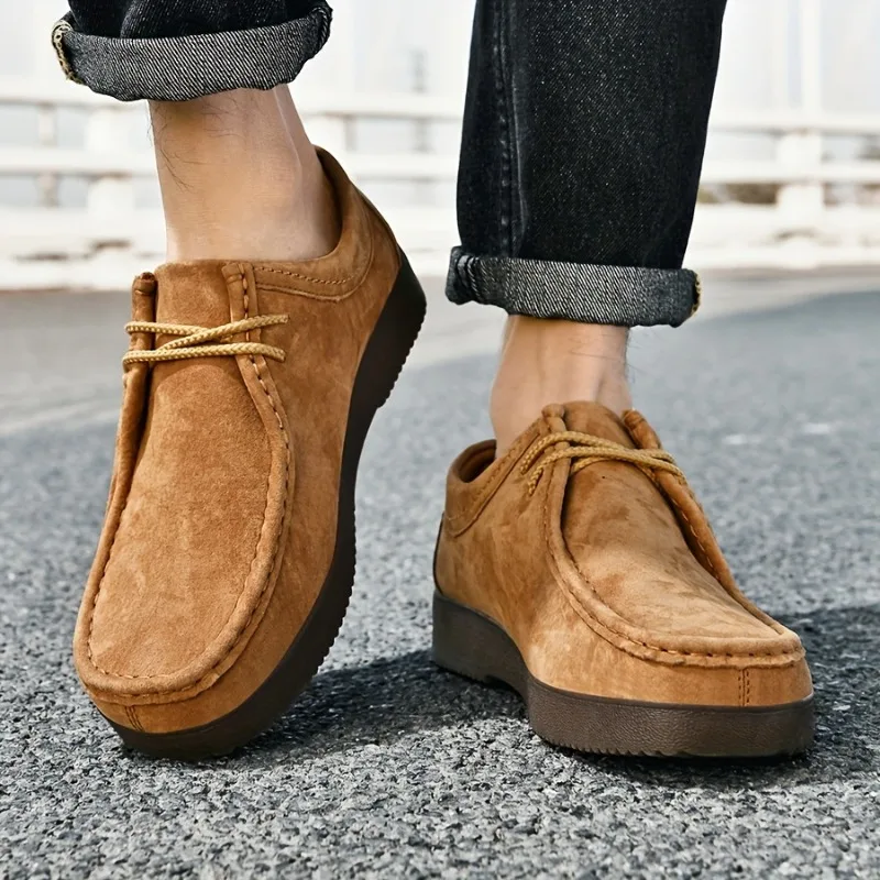 Autumn Men Casual Shoes Suede Leather Work Male Lace-up Flats Sneakers Platform British Business Party Dress Shoes