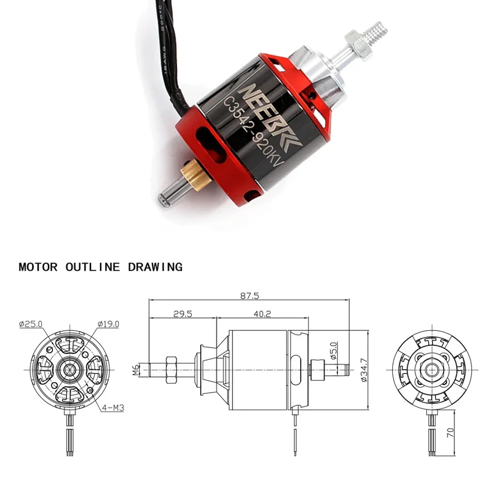 3542 920KV 1400KV Brushless Motor w/ Hobbywing 50A Skywalker V2 ESC for RC FPV Fixed Wing Glider Drone Plane Aircraft Warbirds