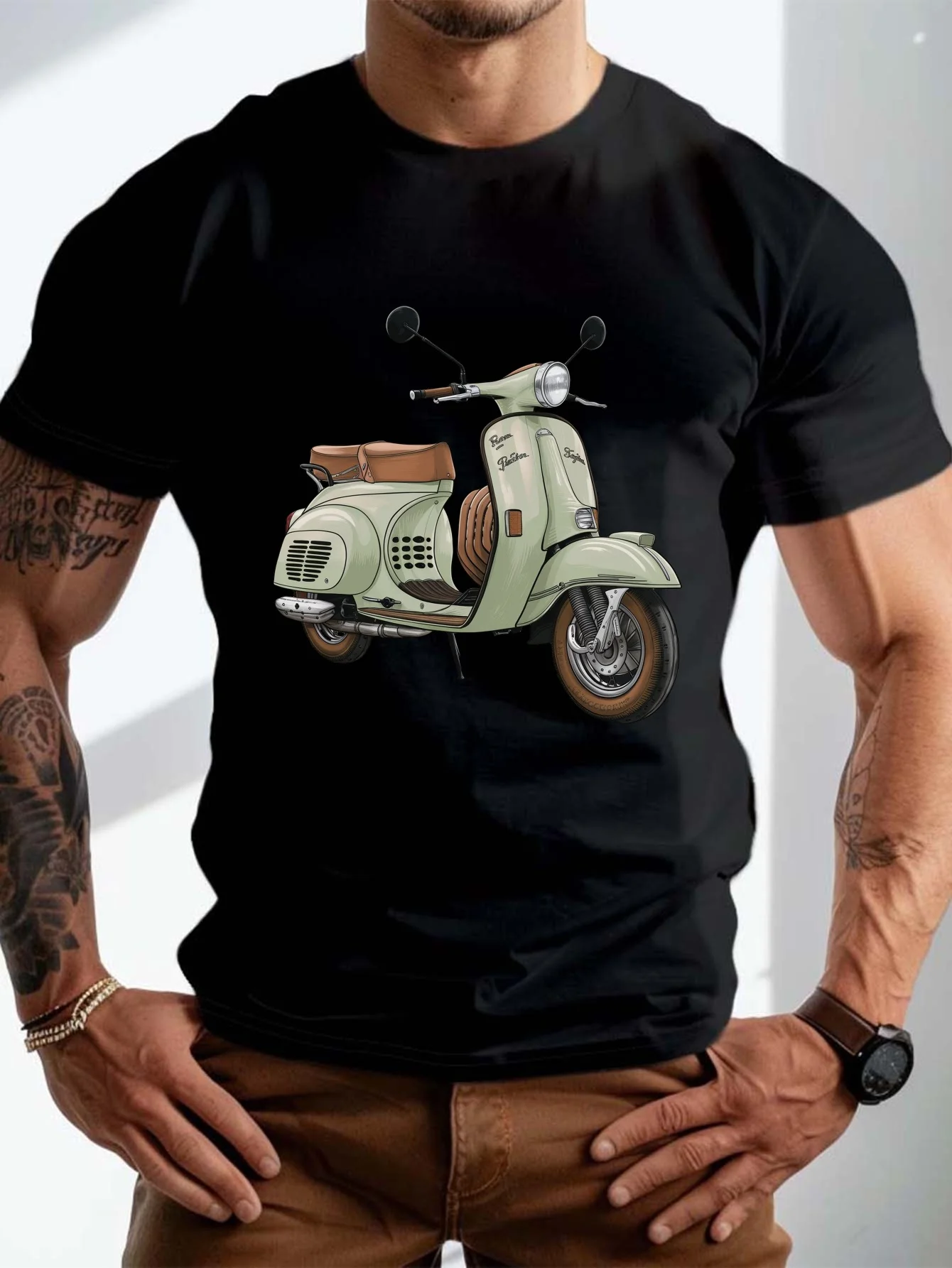 

Big Tall Mens Vintage Scooter Graphic Tee Casual Short Sleeve T-Shirt for Summer Breathable Polyester Machine Washable