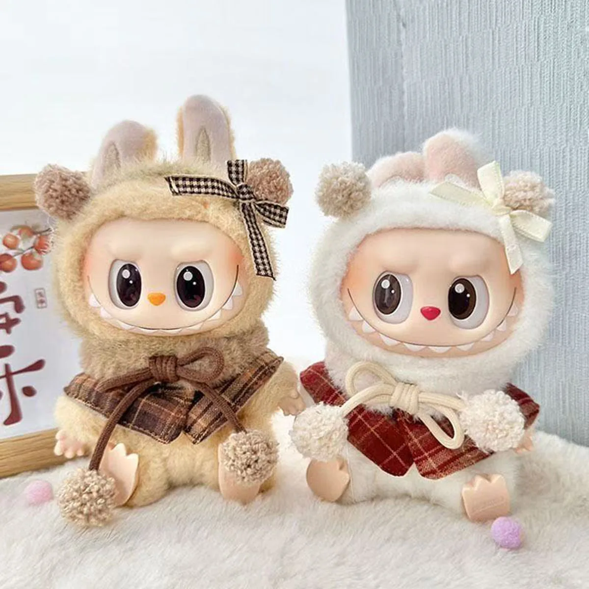 Cute Plush Doll Christmas Checkered Plush Cloak Clothes for Labubu V2 Christmas Plush Cloak Costumes Gifts