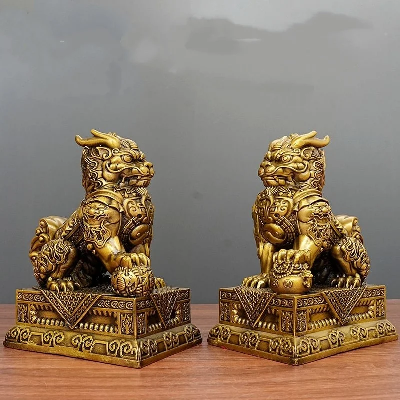 Pair of Copper Kirin Ornaments, Feng Shui Auspicious Statues for Home or Office, Lucky Decorative modern exquisite handicraft