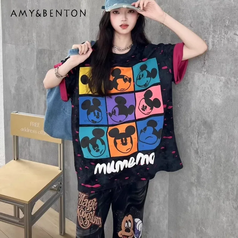 

2025 Autumn New Kawaii Loose Casual Heavy Industry Cartoon Short Sleeved T-Shirt For Women's Clothes Y2k Short Sleeves Pullovers
