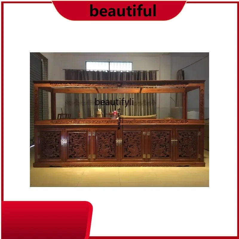 Solid Wood Fish Tank Burma Rosewood Large Dragon Fish Tank Aquarium Base Cabinet Super White Glass Fish Tank  H