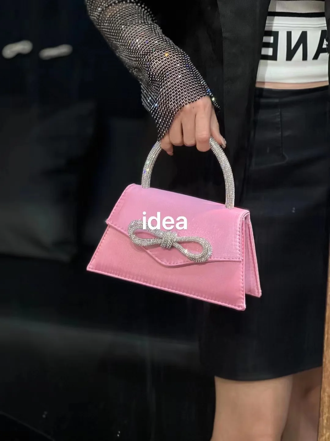 Luxury Satin Glitter Shiny Bow Knot Women Handbag Bling Rhinestones Diamond Evening Bag Wedding Party Clutch Purse Crossbody Bag