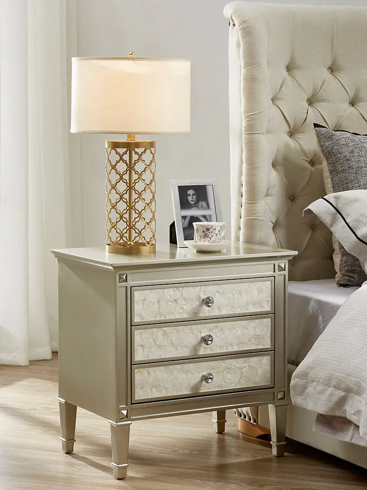 Modern simple shell bedside table Solid wood light luxury minimalist designer locker Bedroom natural shell bedside table