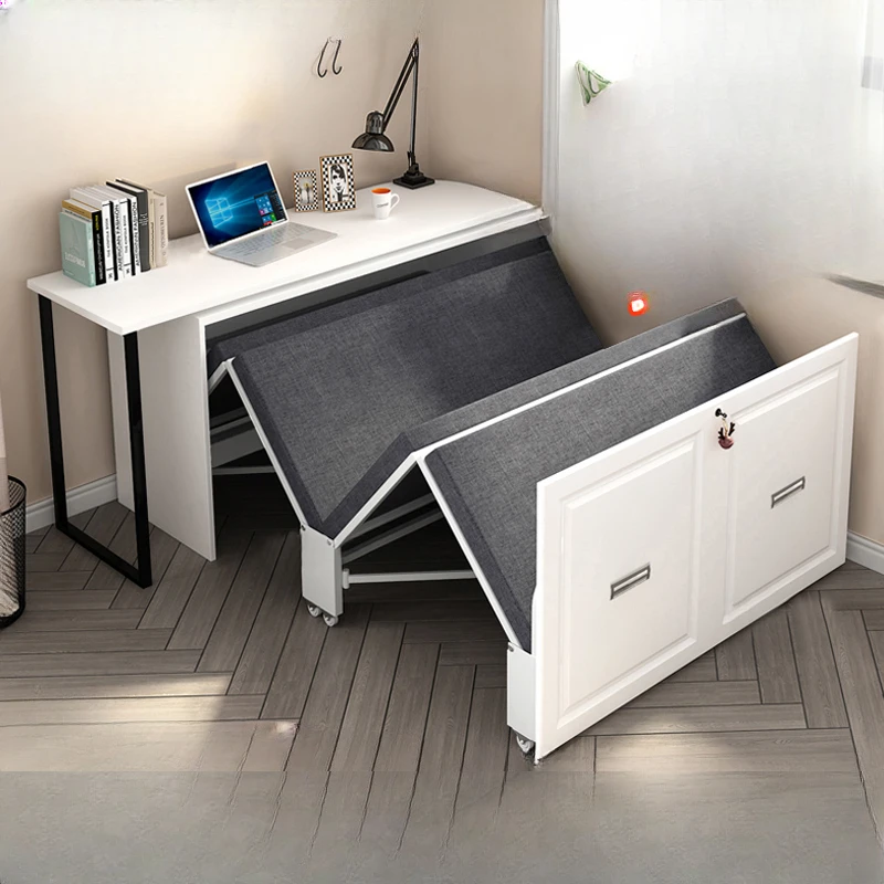 Multifunctional Study Living Room Invisible Bed Cabinet Desk Bookcase Integrated Dual-Purpose Balcony Folding Bed Retractable