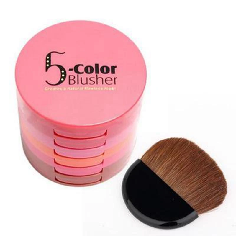 Music Flower 1 PCS 5-In-1 Waterproof Blush 5-Color Blusher Palette Mirror Liquid Blush Peach With Brush