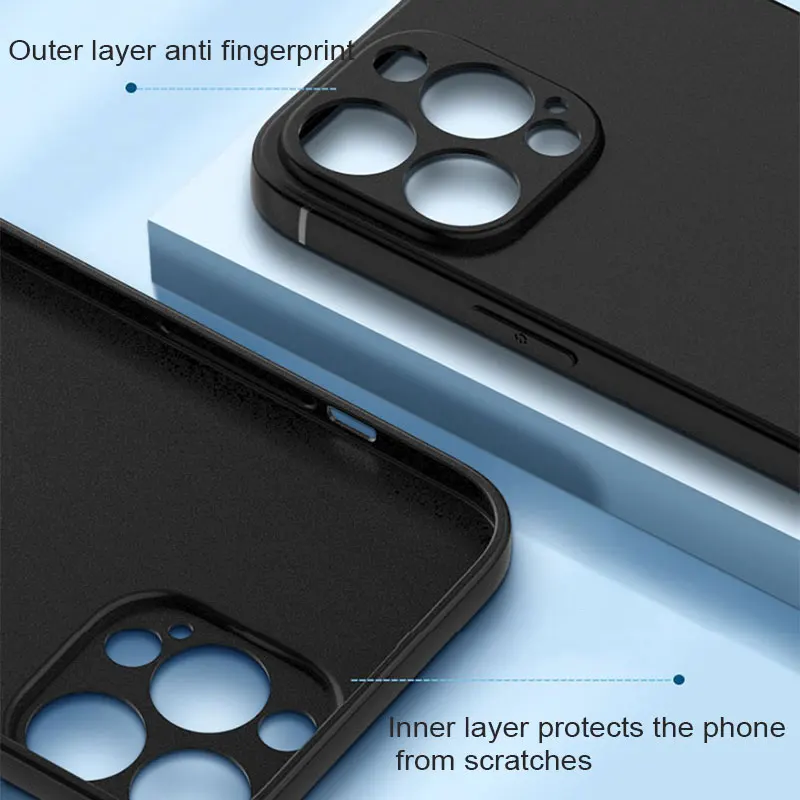 Luxury Black Silicone Matte Phone Case For iPhone 11 12 13 14 15 16 Pro Max 15 Plus 12 Mini 16E Xr X Xs Max Back Cover Soft Case - náhled 3