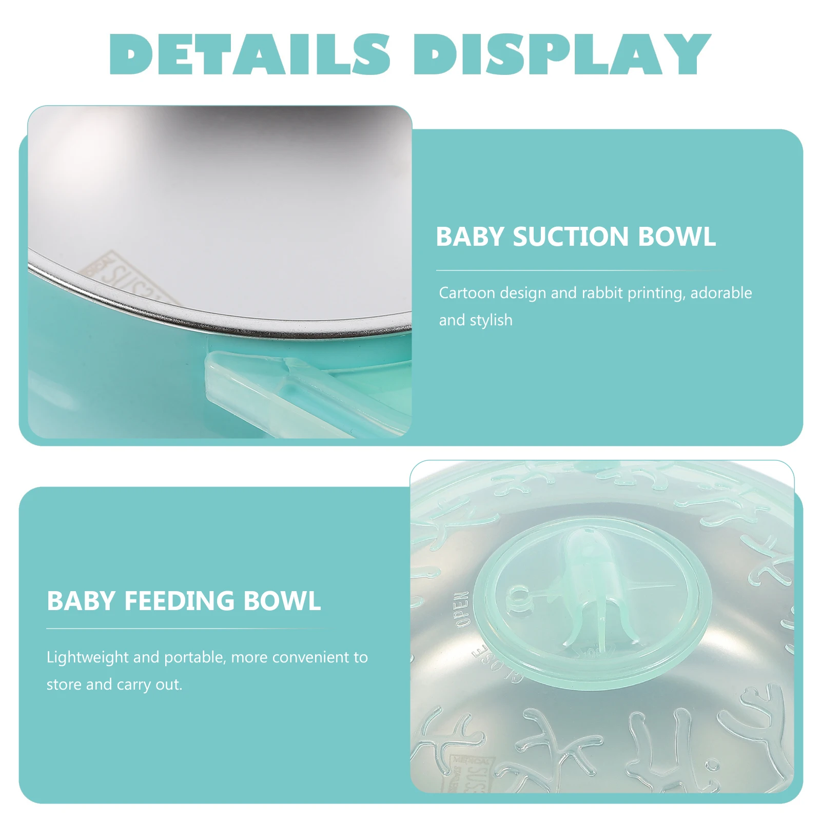 

Baby Suction Insulation Bowl High Quality Stainless Steel Silicone Suction Non-Spill Feeding Bowl Portable Cartoon Rabbit Print