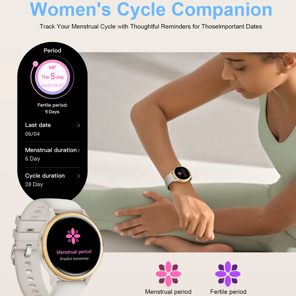 Período fisiológico 1,75 "relojes inteligentes Amoled mujeres GPS deportes llamada de diente azul Smartwatch Monitor de salud impermeable Multi Dial