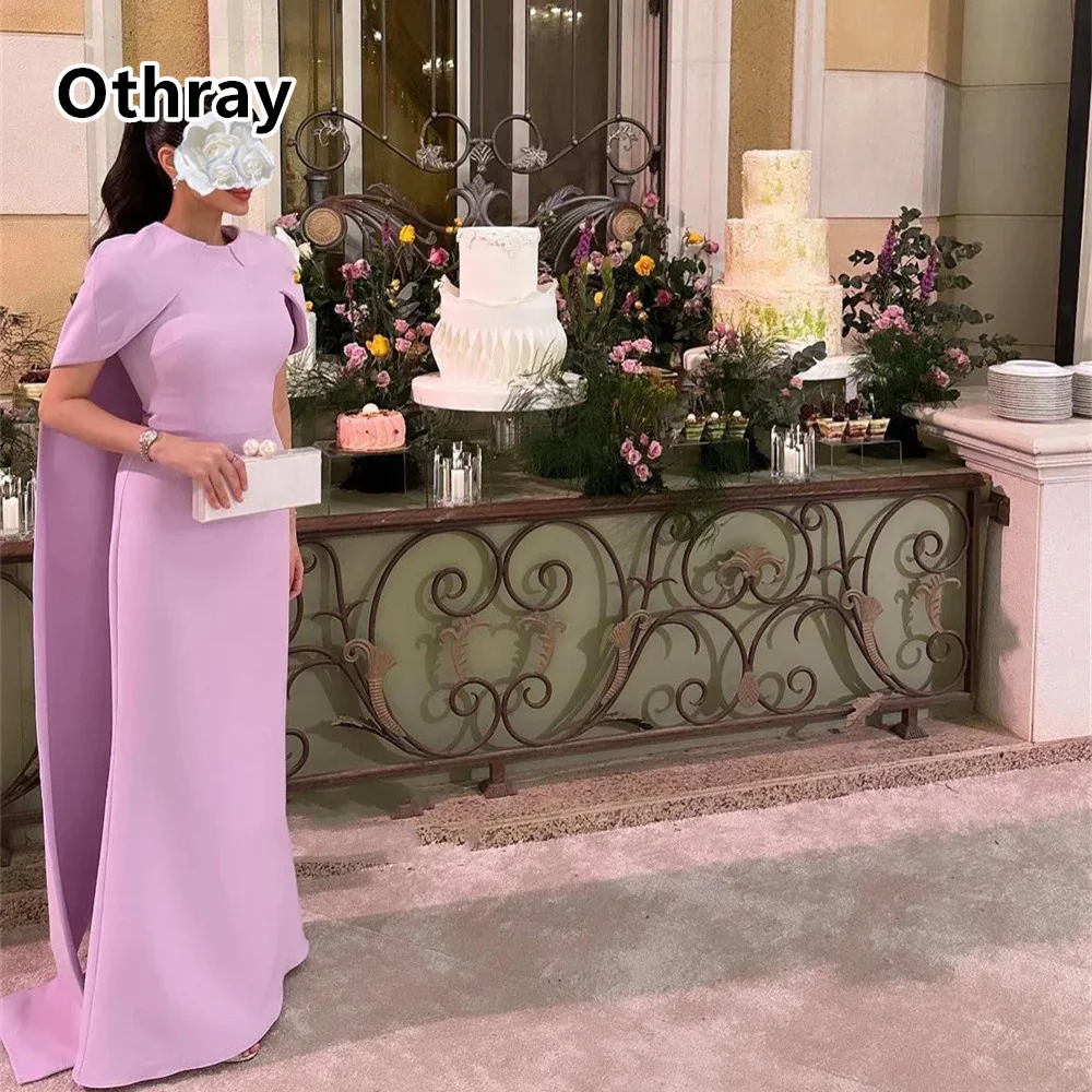 Othray Elegant Formal Evening Dresses O Neck With Cape Floor Length Women Wedding Party Gowns Met Gala Dress Saudi Arabia