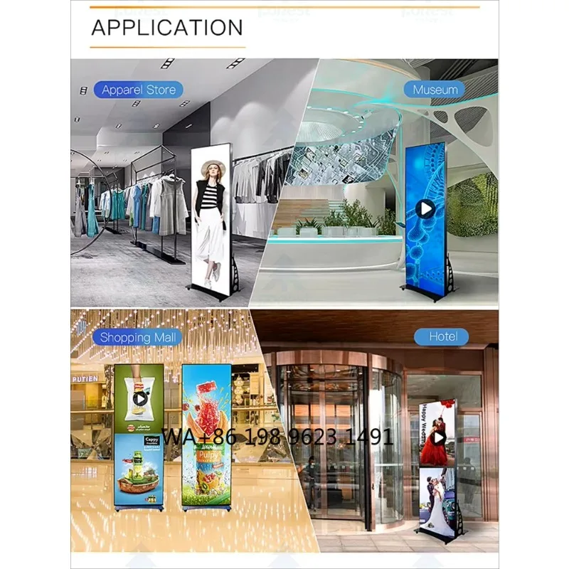 

Customized Indoor LED Display P2.5 Poster LED Screen with Dimensions of 640*1920mm Mobile and Foldable LED Poster Screen.