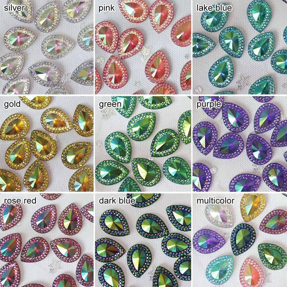 13*18mm Luxury DIY Jewelry Handmade Flatback Applique Crystal Stones AB Colorful Resin Ornament Glitter Water-drop Rhinestone