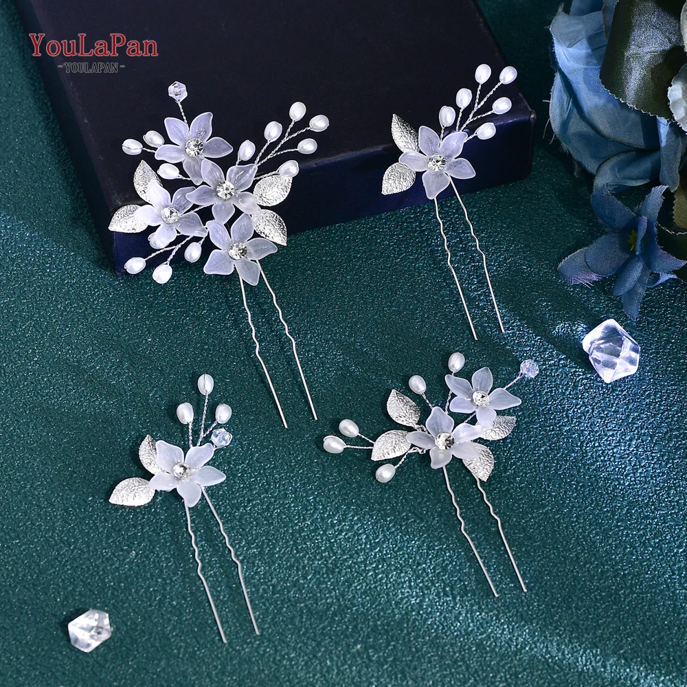 YouLaPan White Color Flower Hair Clips Bride Headwear Wedding Pearl Hair Pins Setting Elegant Women Hair Accessories HP747