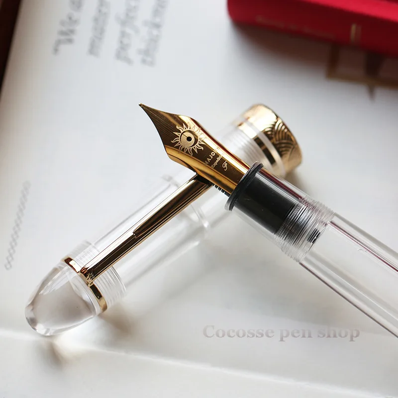 MAJOHN P140 Fountain Pen No.8 40 Nib Transparent Acrylic Piston Filling System Large Ink Reservoir Office and School Writing