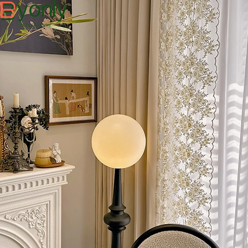 

French Romantic Lace Embroidery Lace Cream Color Splicing Curtains for Living Room Bedroom Window Screens Customization