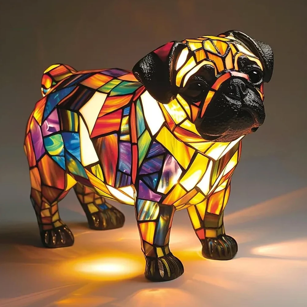 

LED Stained Animal Lamp Ornament Resin Cute Animal Themed Table Lamp Vintage Animal Night Light Fun Gift for Pet Lovers