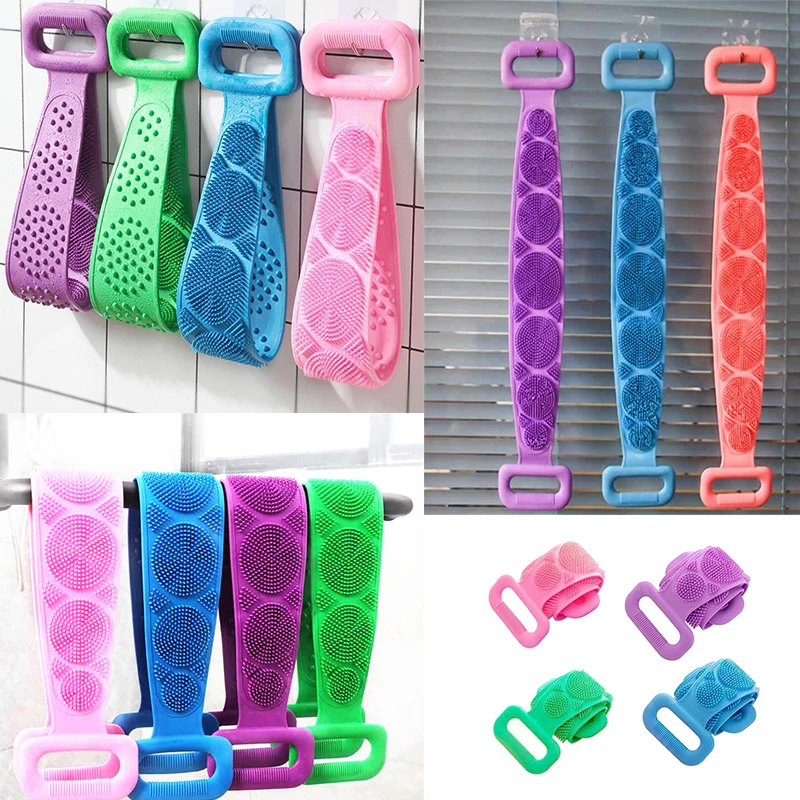 Bath Brushes Body Scrubber Silicone Shower Exfoliating Brush Belt Back Scrub Massage Cleaner Cleaning Strap Bathroom Accessories