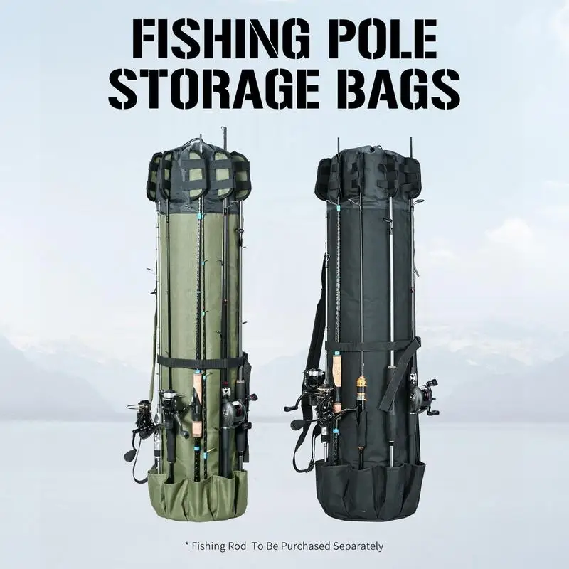 Folding Fishing Tackle Bag With 5 Fishing Rod Holder Oxford Fabric Cylindrical Fishing Rod Bucket Bag Fishing Luya Rod Case