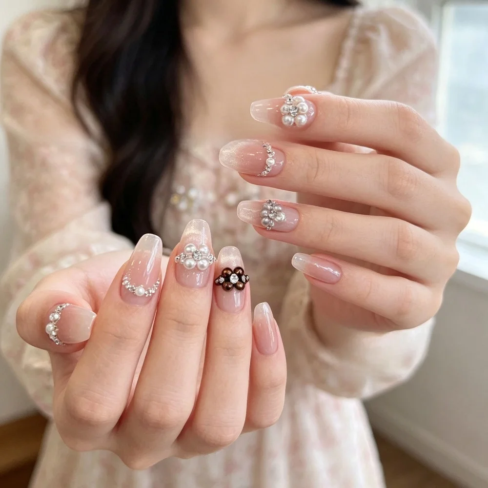 12Grids/Box 3D Irregular Shape Nail Art Charms Aurora Shell Sparkling Flakes Imitation Pearl Nail Decoration Five-pointed Star