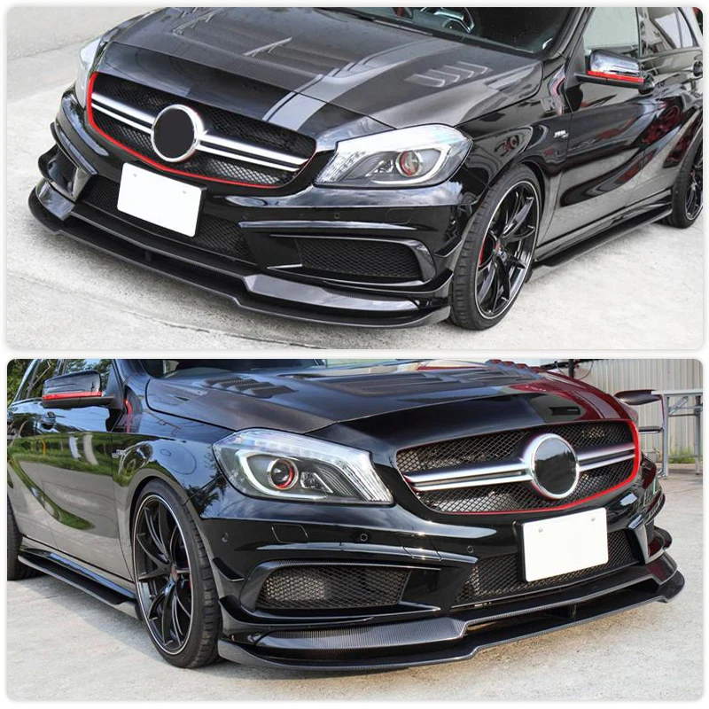 Car Front Bumper Lip Spoiler Carbon Fiber for Mercedes-Benz A Class W176 Sport A45 AMG 2013-2015 Front Lip Double-deck Body Kit