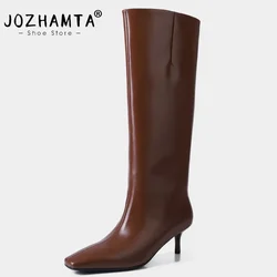 JOZHAMTA Size 34-40 Women Knee High Boots Real Leather Sexy Stiletto High Heels Shoes Winter 2025 Ins Wide Calf Long Tall Boots