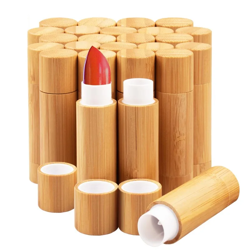 24Pcs Bamboo Empty Lipstick Tubes 4/5g Refillable DIY Lip Balm Tube Containers with Clear PP Plastic Inner Cosmetic Lipstick Lip